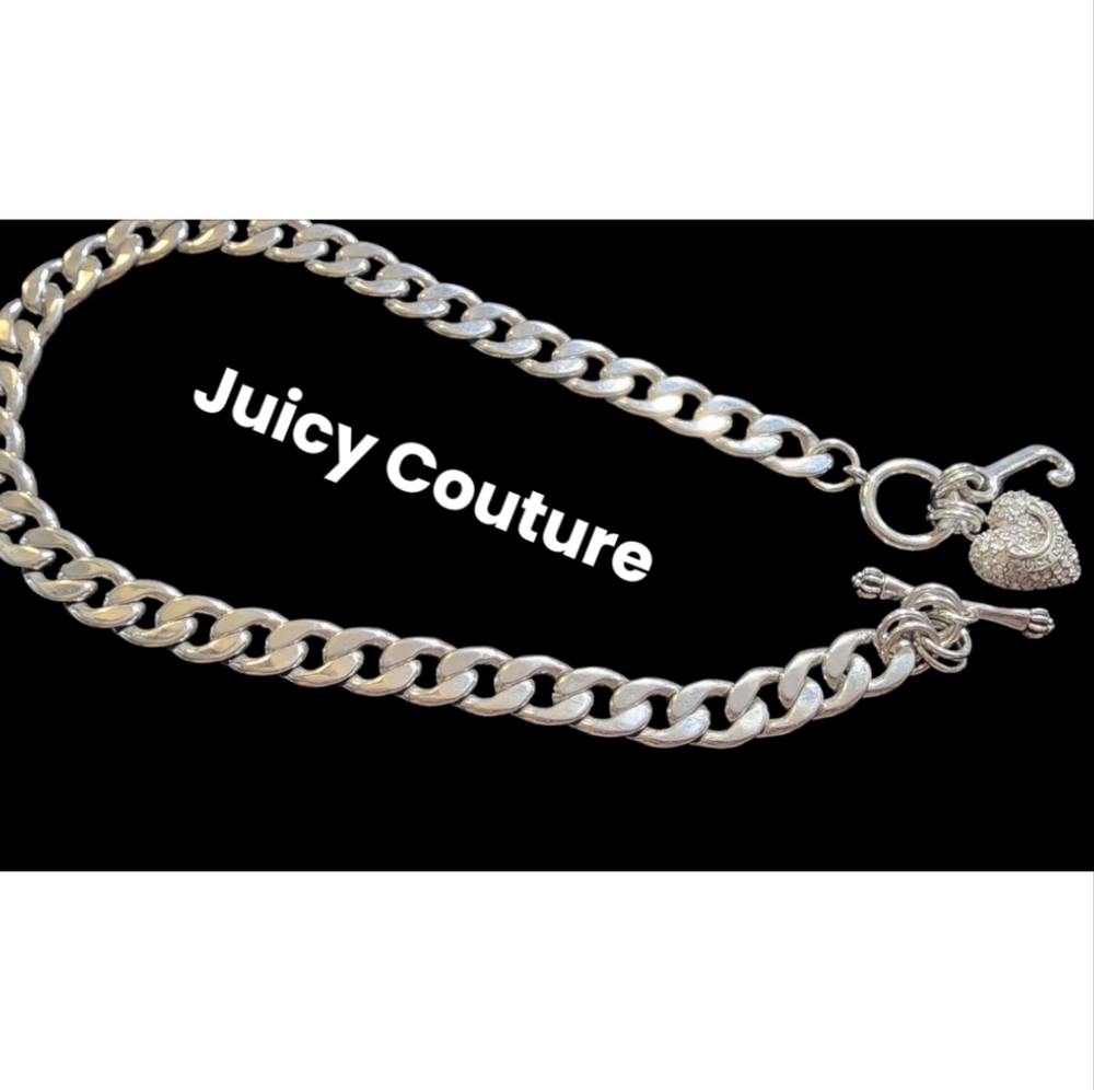 Juicy Couture Silvertone Chunky,Silver Chain with Heart and J Charm toggle,clasp